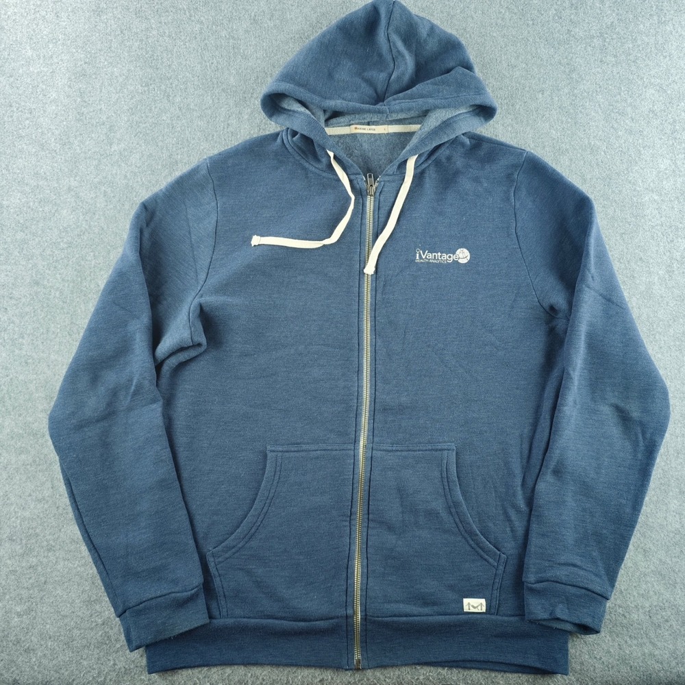 Marine Layer Hoodie Mens Large Blue Zip Up Fleece Sweatshirt iVantage Logo